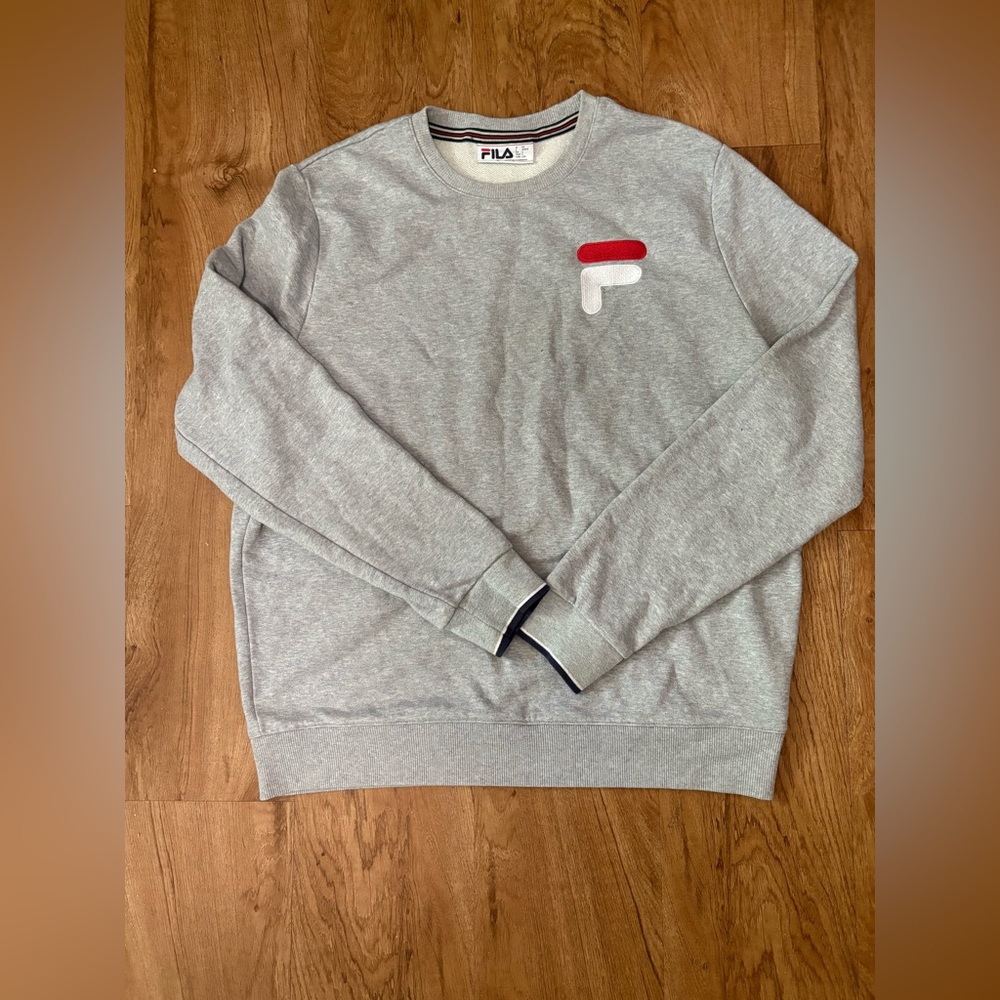 Fila Gray Crewneck Sweatshirt with Red & White Logo Patch
